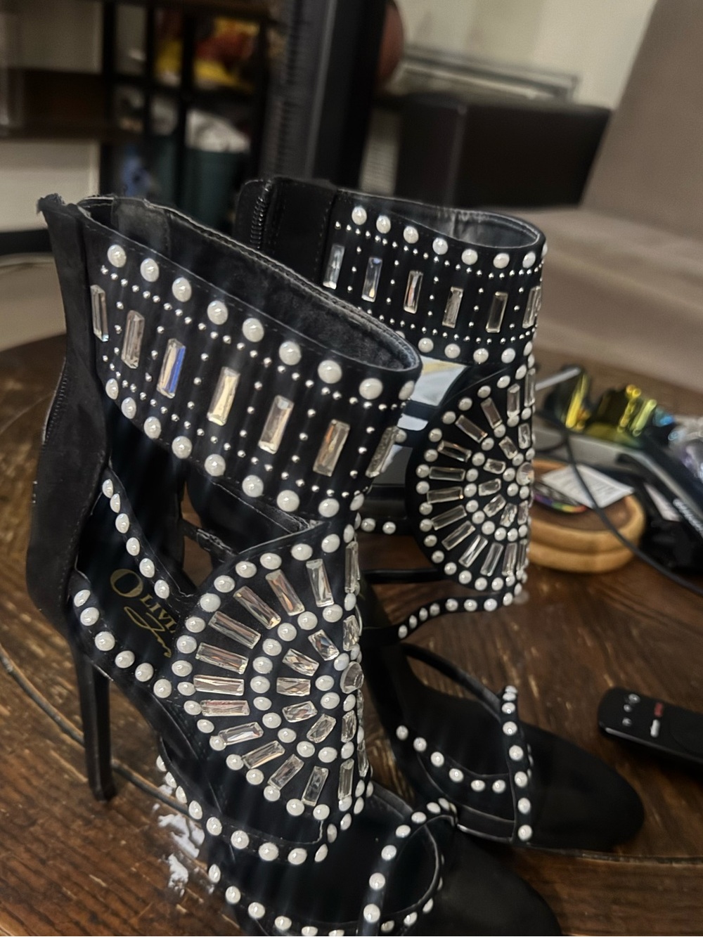 Olivaceous Black Jeweled High-Heel Sandals